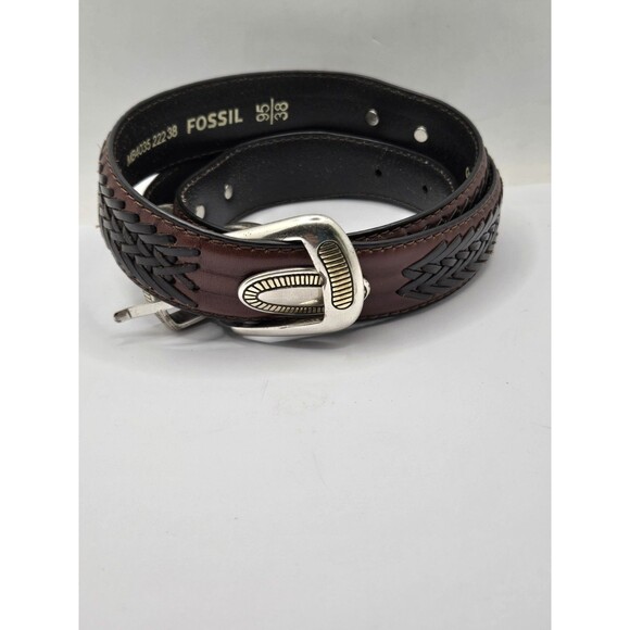 Vintage Fossil Concho Belt Mens Size 95/38 Brown Full Grain Cow Hide Medallion - Picture 1 of 10